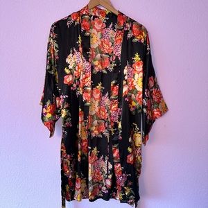 Floral Satin Kimono Cover Up